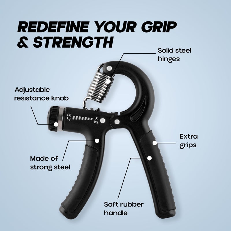 KONEX Adjustable Hand Gripper Strengthener for Men & Women | Hand Exercise Equipment for Home and Gym Workouts (Without Counter, Black) - Image 3